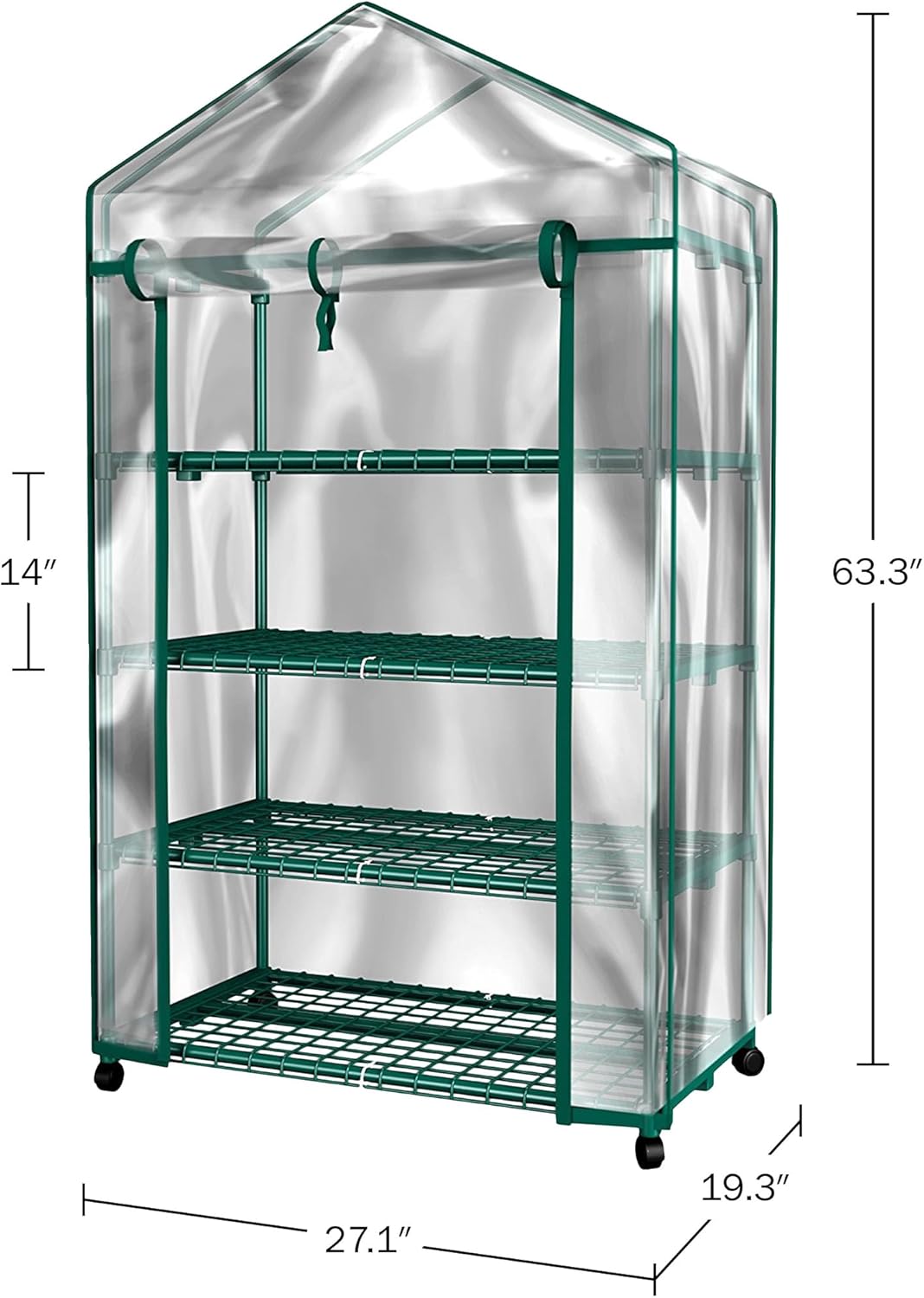 4 Tier Mini Greenhouse - Portable Greenhouse with Locking Wheels and PVC Cover for Indoor or Outdoor - 27 X 19 X 63-Inch Green House by