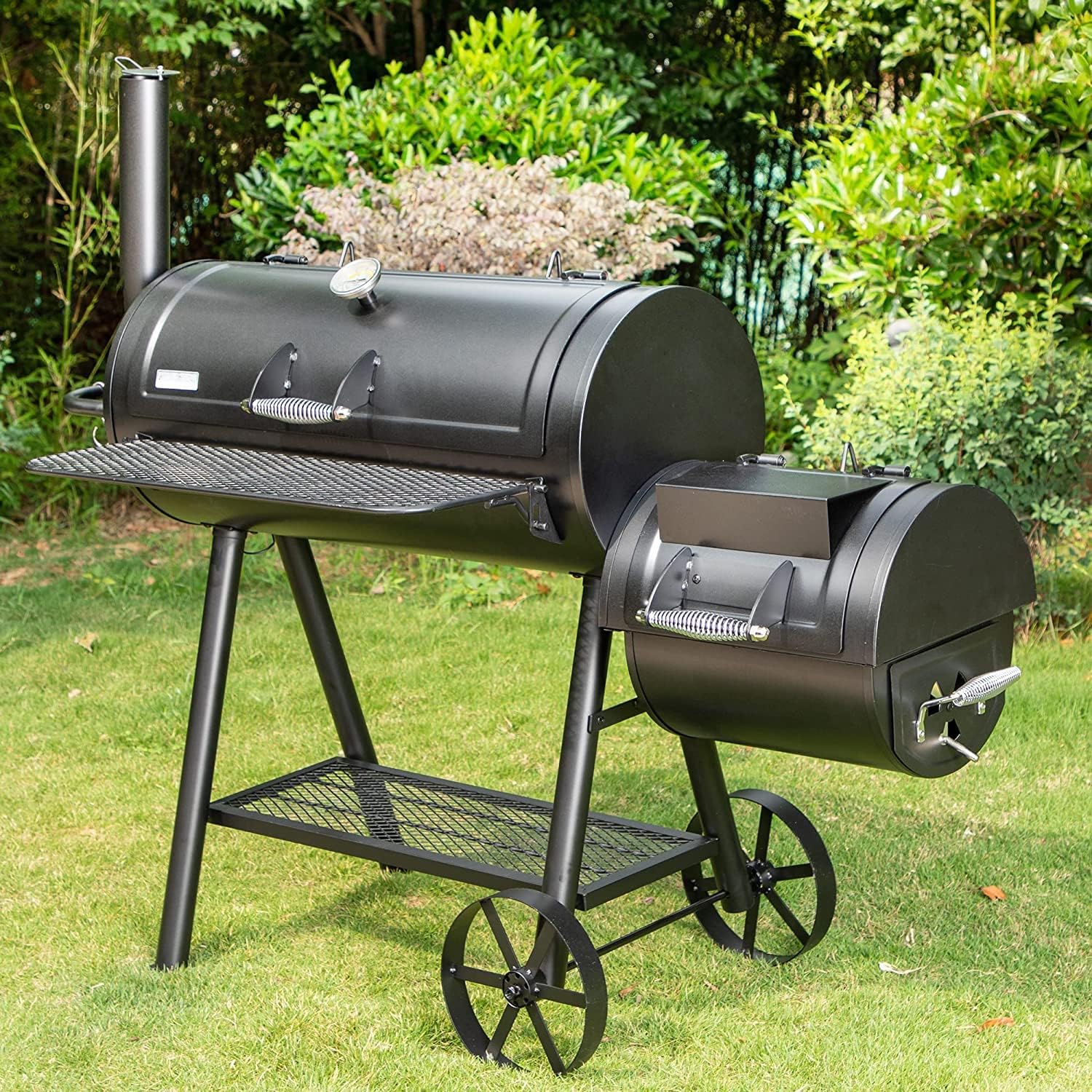 Heavy Duty Charcoal Wood Offset Outdoor Smoker Grill, Charcoal Grill with Smoker Combo for BBQ Grilling, 512 SQ.IN.