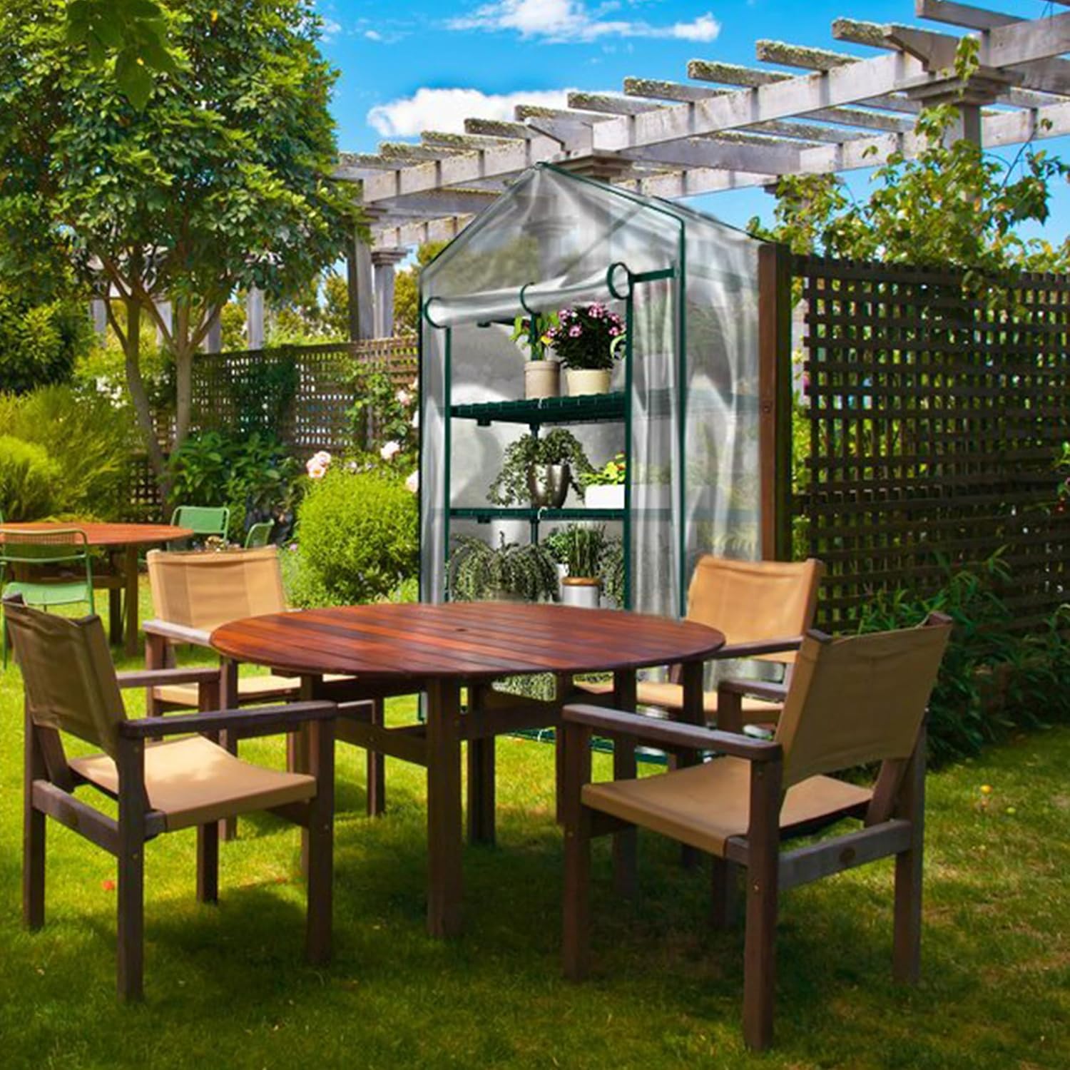 4 Tier Mini Greenhouse - Portable Greenhouse with Locking Wheels and PVC Cover for Indoor or Outdoor - 27 X 19 X 63-Inch Green House by