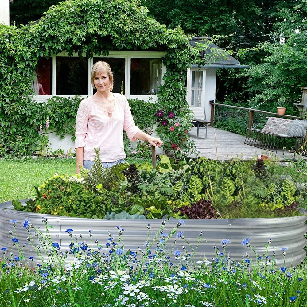Galvanized Raised Garden Bed Kit, Galvanized Planter Garden Boxes Outdoor, Oval Large Metal for Vegetables…………