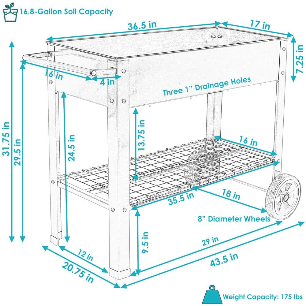 Galvanized Raised Garden Bed Cart